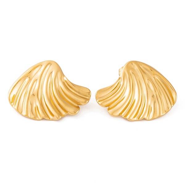 Ion Plating(IP) Shell Shape 304 Stainless Steel Stud Earrings for Women