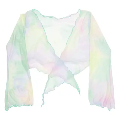 Sheer Cropped Tie-dye Womens Kimono Top Green Long Sleeve S