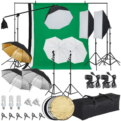 Garvee Photography Lighting kit with Backdrops, 8.5ftx10ft Backdrop Stand, 5 tripod stands and Bulb, Umbrella Softbox Continu...