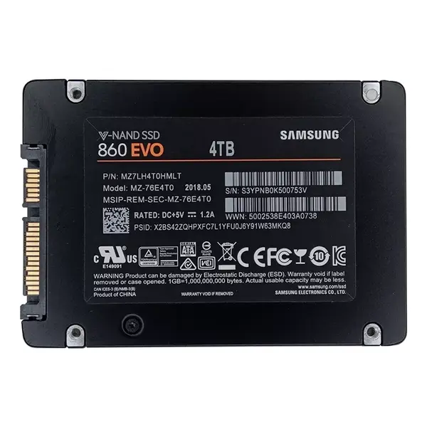 Samsung MZ-76E4T0B/KR | 860 EVO Series 4TB 2.5-inch 6GB/s SATA 4GB Cache V-NAND 3bit MLC Solid State Drive