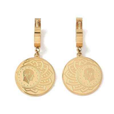 Flat Round with Human 304 Stainless Steel Dangle Earrings