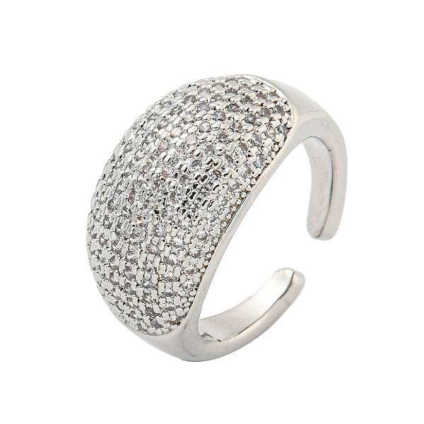 Real Platinum Plated Brass Micro Pave Clear Cubic Zirconia Cuff Rings