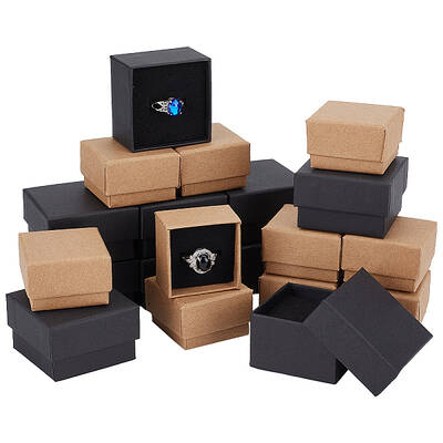 48Pcs 2 Styles Square Kraft Paper Cardboard Jewelry Ring Boxes