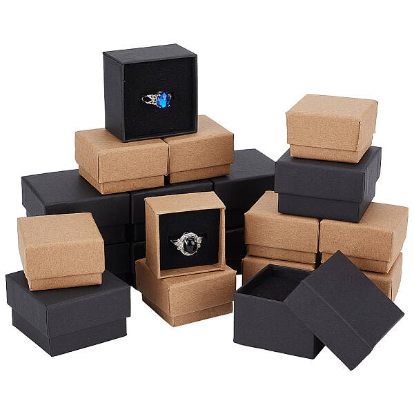 48Pcs 2 Styles Square Kraft Paper Cardboard Jewelry Ring Boxes