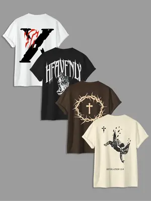 Men's Letter & Cross Print Round Neck Tee, Regular Fit Casual Short Sleeve T-shirt for Summer, Men's Top for Daily Wear