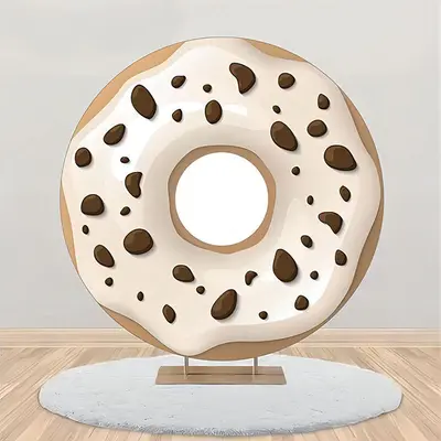 White Cream Chocolate Doughnut Round Party Backdrop - Aperturee