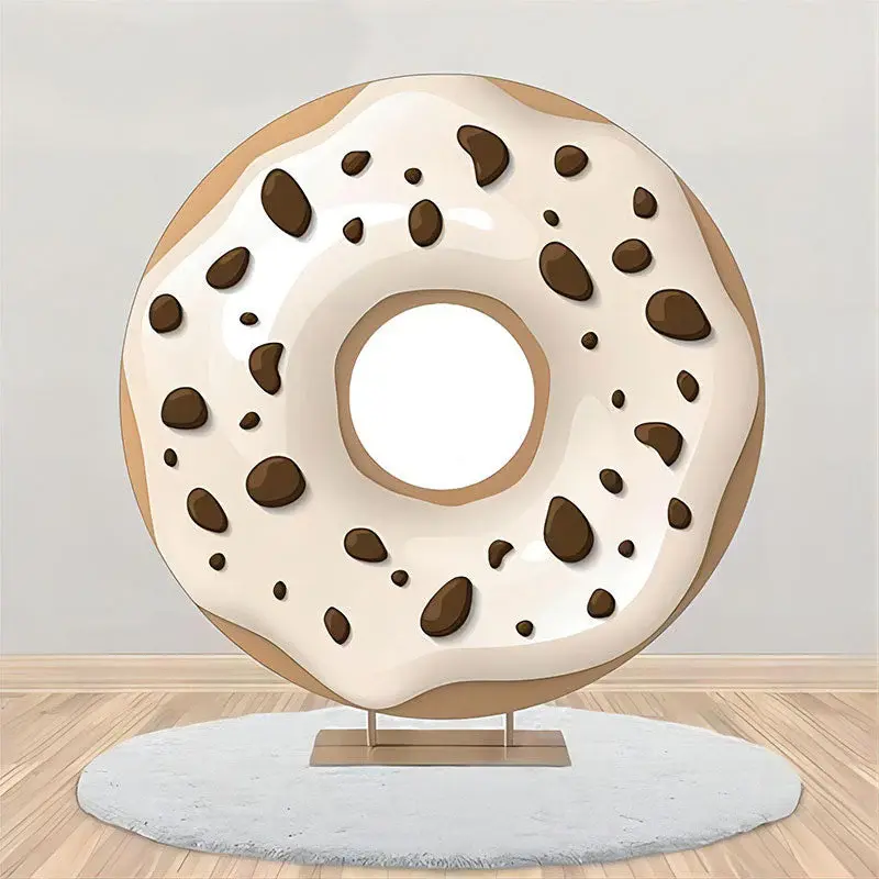 White Cream Chocolate Doughnut Round Party Backdrop - Aperturee
