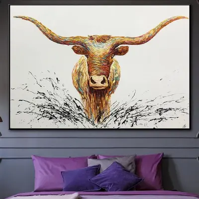 Large Abstract Longhorn Art Original Painting On Canvas Modern Wall Art | LONGHORN BUFFALO