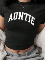 Women's Letter Print Round Neck Crop Tee, Casual Slim-fitting Short Sleeve T-shirt, Ladies Summer Clothes for Daily Wear