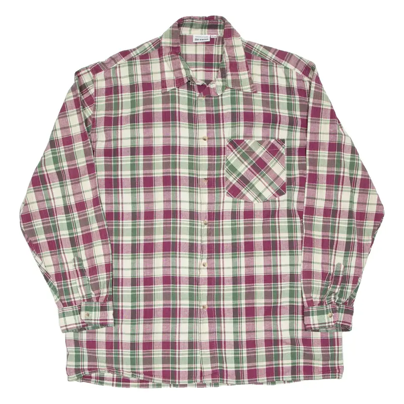 BREMO Mens Flannel Shirt Green Check Long Sleeve XL