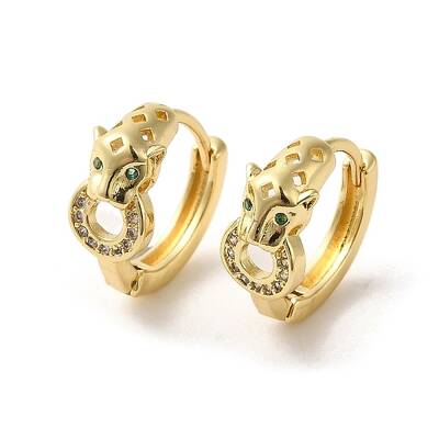 Leopard Head Brass Hoop Earrings