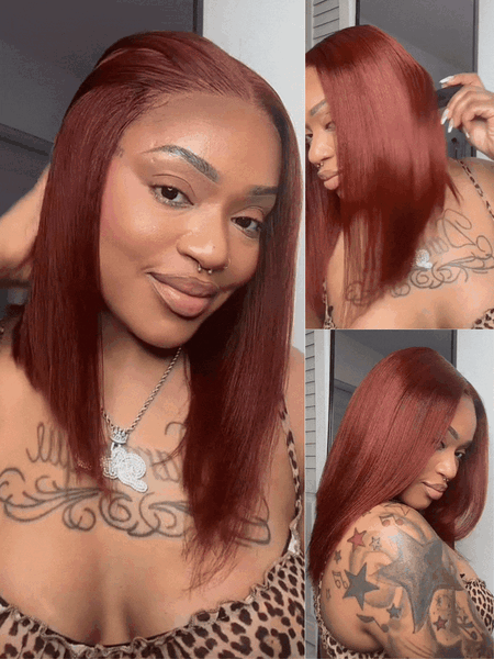 Nadula Bye Bye Knots Yaki Straight Bob Wig Reddish Brown 7x5 Pre-Bleached Natural Looking Glueless Wig