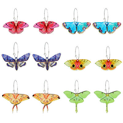 6 Pairs 6 Style Acrylic Butterfly Dangle Hoop Earrings