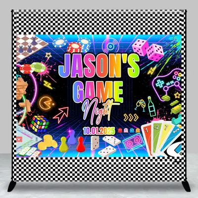 Custom Name Colorful Neon Game Night Party Backdrop