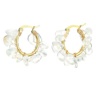 Synthetic Opalite Chips Braided Hoop Earrings