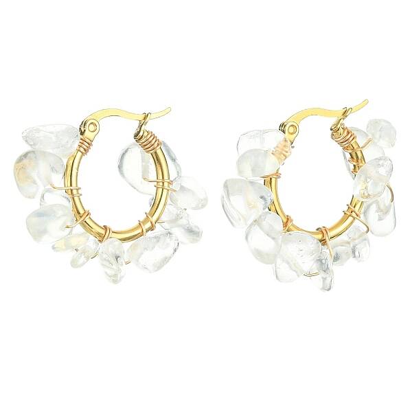 Synthetic Opalite Chips Braided Hoop Earrings