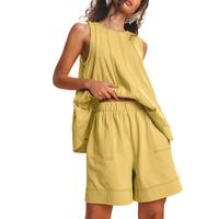 UANEO Womens 2 Piece Outfits Sleeveless Matching Sets A Line Tank Tops Contrast Stitching High Waist Shorts with Pockets Suit...