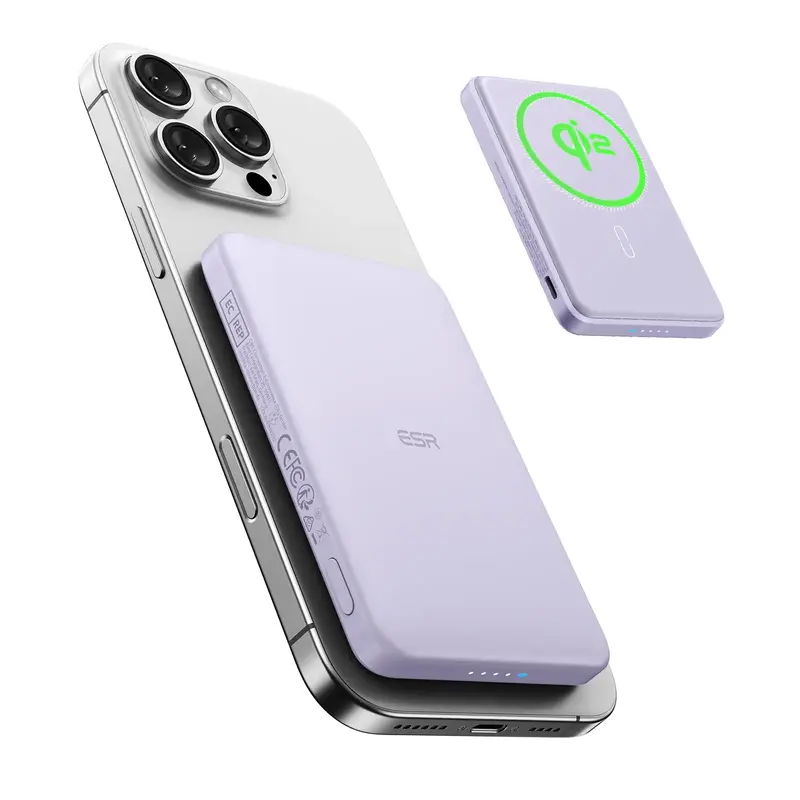 ESR for MagSafe Power Bank, 5,000mAh MagSafe Portable Charger, Qi2 Certified 15W Ultra-Fast Battery Pack, 20W USB-C MagSlim C...