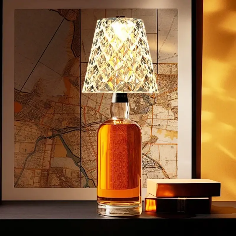 FOXSVG Crystal Bottle Lamps Clear Wireless Rechargeable LED Wine Bottle Light 2000mAh Acrylic Shade Touch Control Battery Pow...