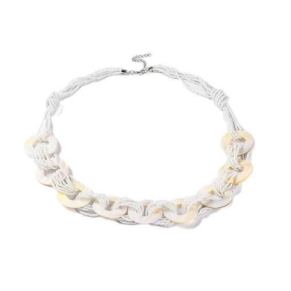 Spray Painted Disc Freshwater Shell & Acrylic Beaed Bib Necklaces