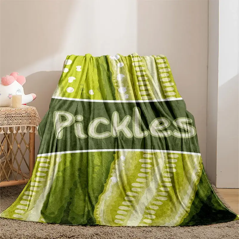 Pickle Letter Pattern Throw Blanket for Bedroom, 1 Count Rectangle Soft Air-conditioning Quilt with Storage Bag for Home Couc...