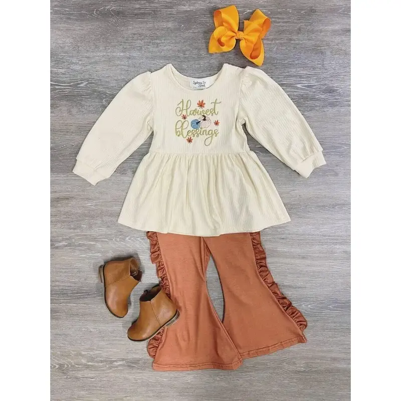 Harvest Blessings Girls or Toddler Tunic Top & Bell Bottoms 2 Piece Thanksgiving Outfit