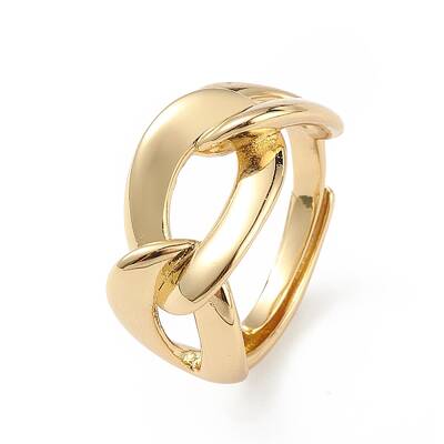 Adjustable Brass Curb Chains Shape Ring for Women