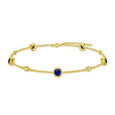 14K Gold Cubic Zirconia Bead Station Chain Bracelet