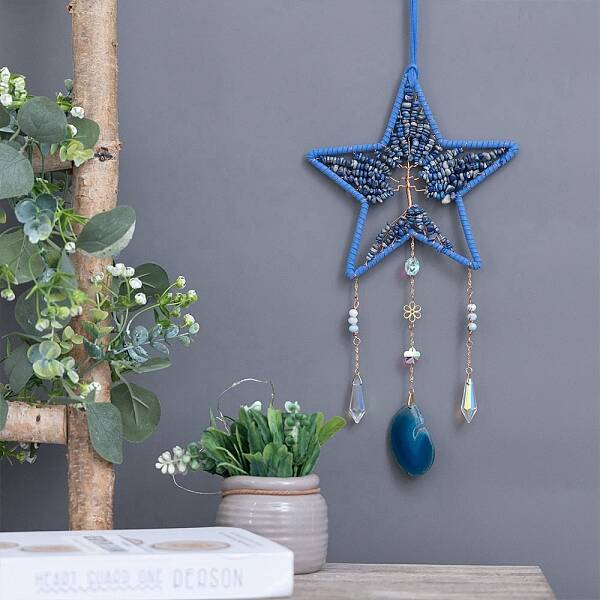 Star Natural Sodalite & Agate Woven Net Suncatchers