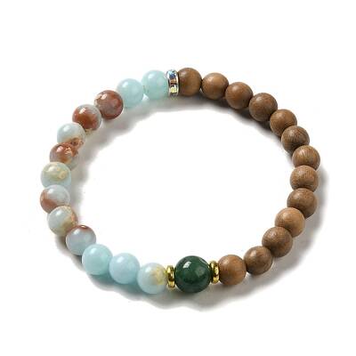 6mm Round Sandalwood and Synthetic Shoushan Stone Beaded Stretch Bracelets