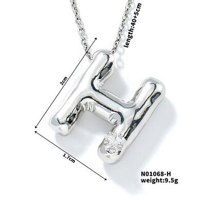 Brass Pave Clear Cubic Zirconia Shiny Balloon Letter Pendant Necklaces