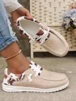 Women's Cow Print Lace Up Flat Sneakers, Trending Shoes, Khaki Walking Shoes, Female Footwear Round Toe Shoes for Trainer Dai...