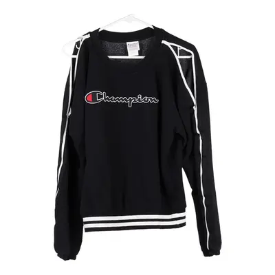 Champion Spellout Sweatshirt - Medium Black Cotton