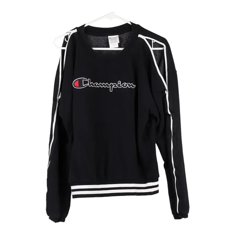 Champion Spellout Sweatshirt - Medium Black Cotton