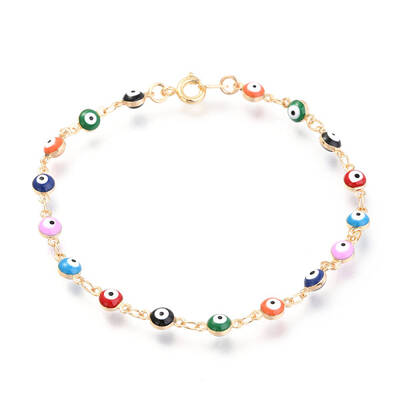 Real 18K Gold Plated Evil Eye Brass Enamel Link Bracelets