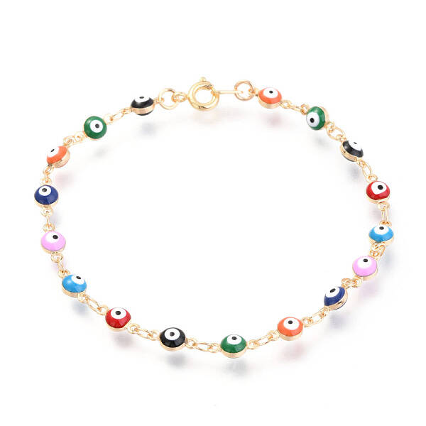 Real 18K Gold Plated Evil Eye Brass Enamel Link Bracelets