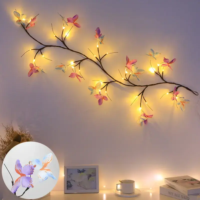 Willow Vine Lamp (Butterfly Design) 48 LED bulbs, 4.3 feet long, magical wall decoration vine lamp, 8 lighting modes, suitabl...