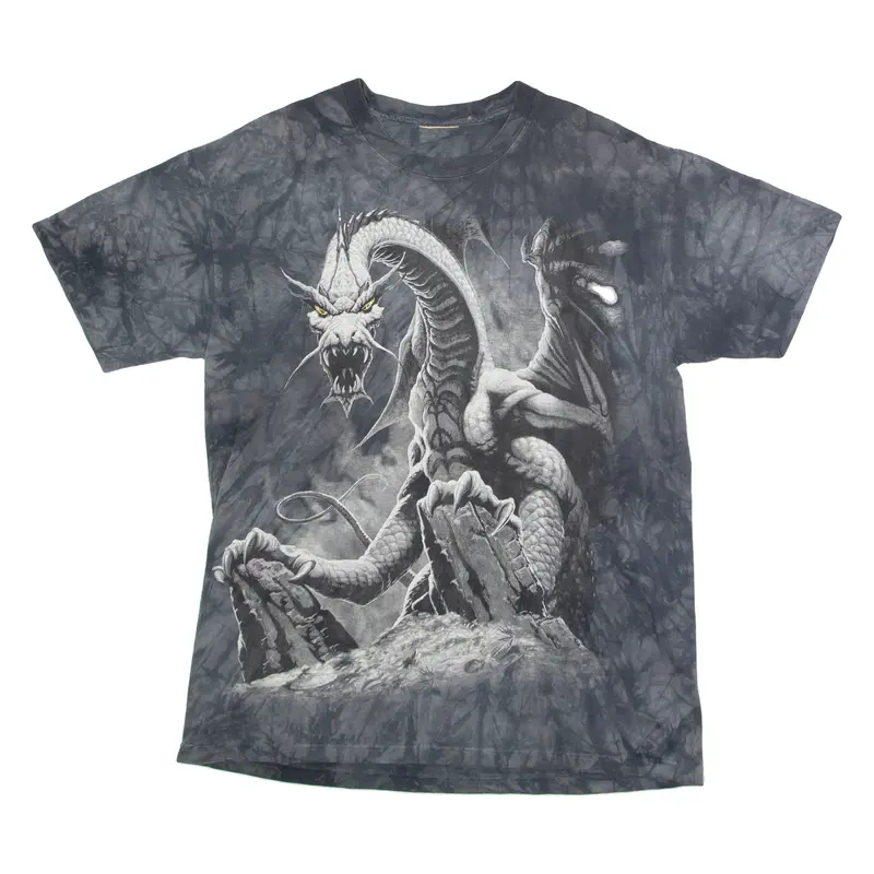 Dragon Mens Tie Dye T-Shirt Grey Crew Neck L