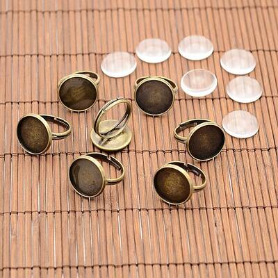 Vintage Brass Ring Components and Clear Glass Cabochons