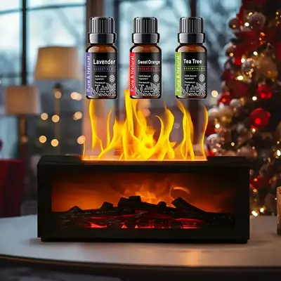 Colorful Flame Fireplace Aroma Diffuser 300ml Waterless Auto-Off Air Humidifier with Timer Remote Control for Home Bedroom Gi...