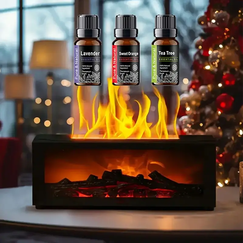 Colorful Flame Fireplace Aroma Diffuser 300ml Waterless Auto-Off Air Humidifier with Timer Remote Control for Home Bedroom Gi...