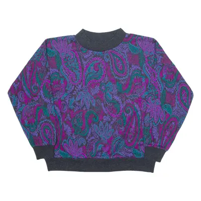 SEASON TICKET Mens Patterned Jumper Purple Floral High Neck Tight Knit L