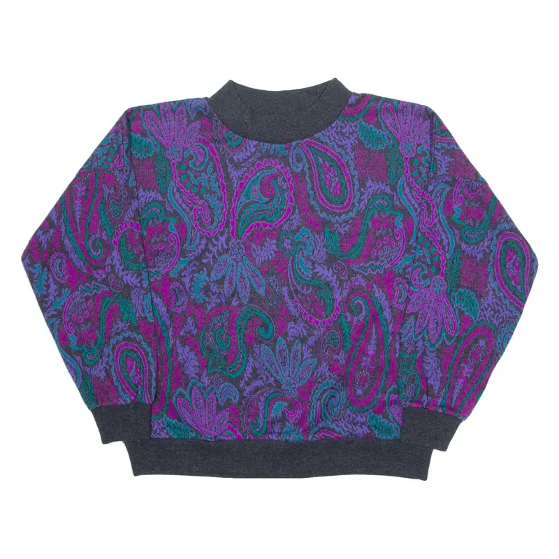 SEASON TICKET Mens Patterned Jumper Purple Floral High Neck Tight Knit L