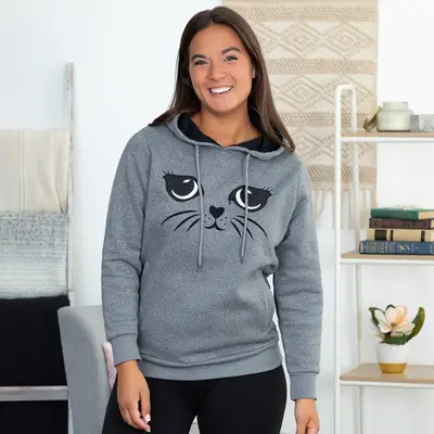 Kitty Face Hooded Sweatshirt - M