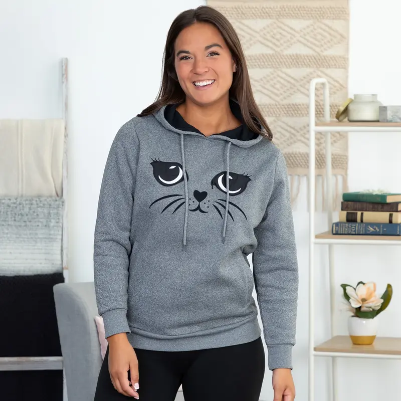 Kitty Face Hooded Sweatshirt - M