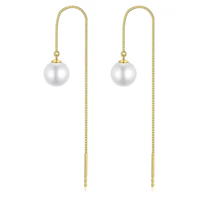 14K Gold Pearl Bead Drop Earrings
