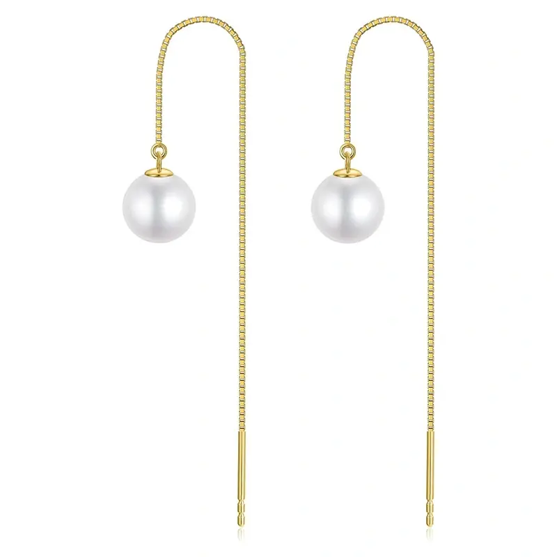 14K Gold Pearl Bead Drop Earrings