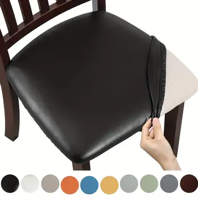 4/6pcs PU Leather Dining Chair Slipcovers - Removable Upholstered Chair Cushion Cover For Dining Room, Kitchen, Hotel, And Ho...