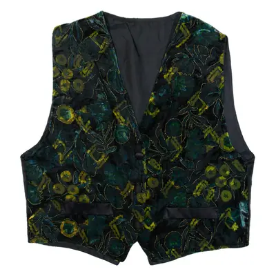 Womens Blazer Waistcoat Green Velvet Crazy Pattern M