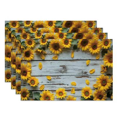 Aperturee Retro White Grey Wooden Floral Set Of 4 Placemats, 14x12 Inch, 15.8 USD, NYLX00538-S, placemats